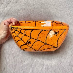 Orange speckle hand painted ceramic Halloween bowl